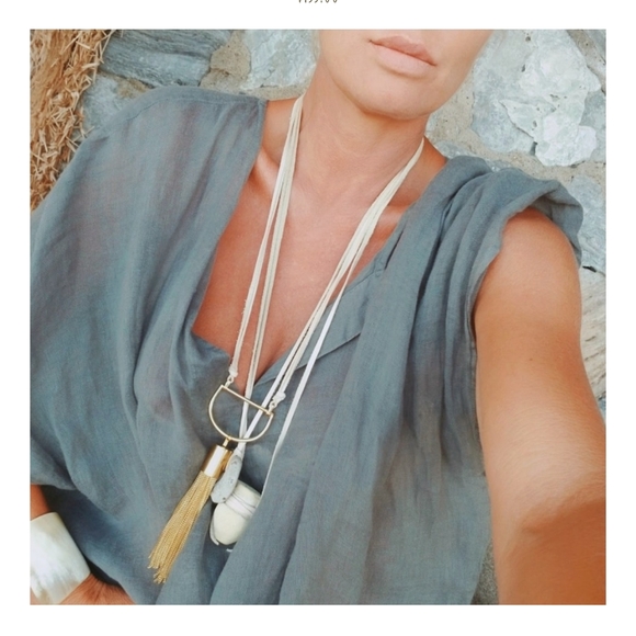 Designer brass square fringe leather neckl… - Picture 8 of 10